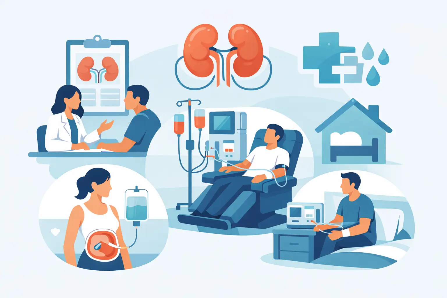 Dialysis treatment options - hemodialysis machine and peritoneal dialysis care