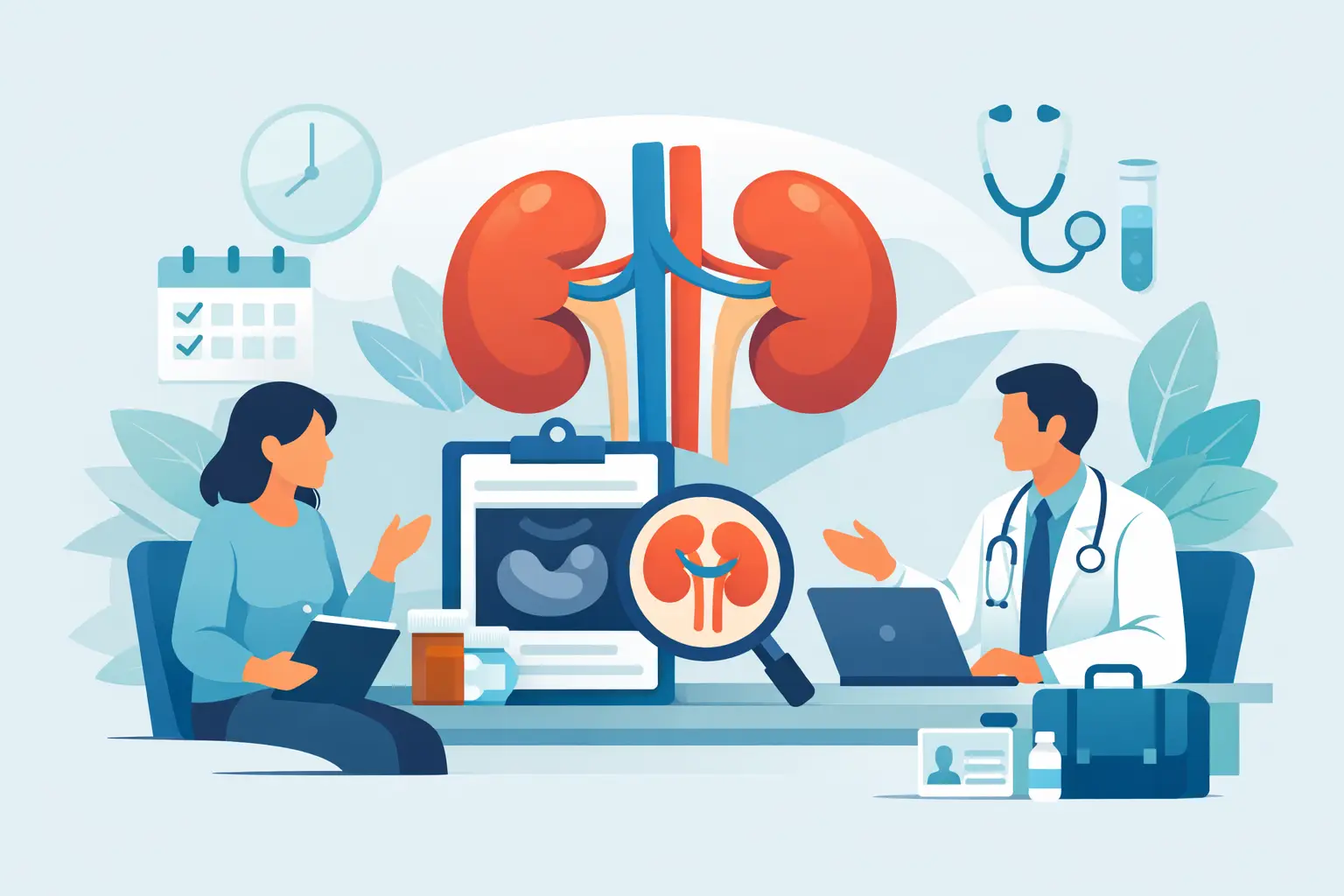 Preparing for nephrology consultation - files, documents, and stethoscope